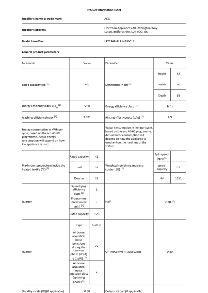 LF7C8636BI - Product Information Sheet
