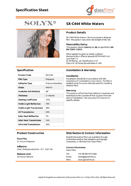 SX-C444 White Waters Specification Sheet