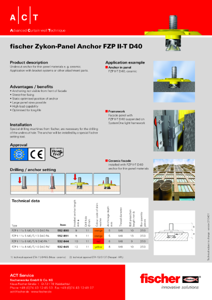 fischer Zykon-Panel Anchor FZP II-T D40