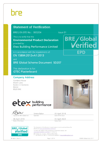 Siniat Plasterboard BRE 