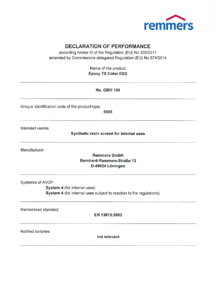 Epoxy TX Color ESD Declaration of Performance