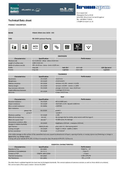 Krono Original Atlantic 10 Technical Datasheet