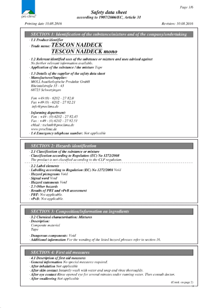 Tescon Naideck Material Safety Datasheet