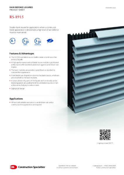 CS RS-8915 Rain Defence Louvre Product Sheet (02.25)