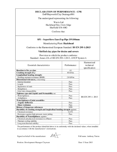 HepworthClay SuperSleve DOPs BSEN295-1