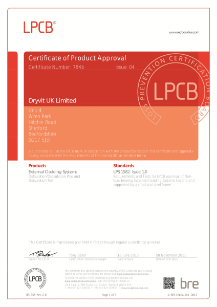 Certificate of Product Approval LPCB 1582 issue 4