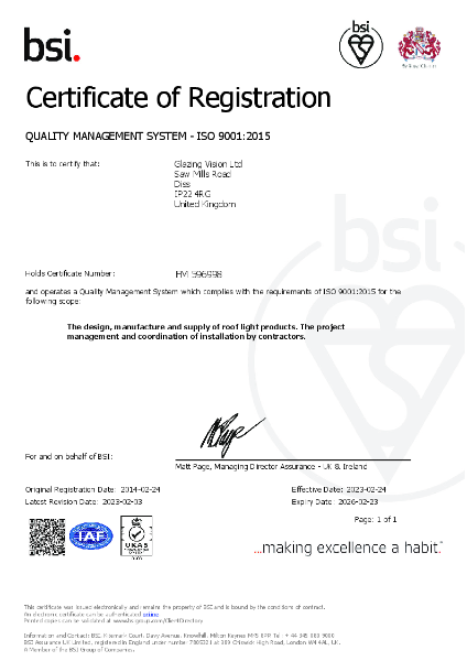 BSI ISO 9001: Certificate of Registration 
