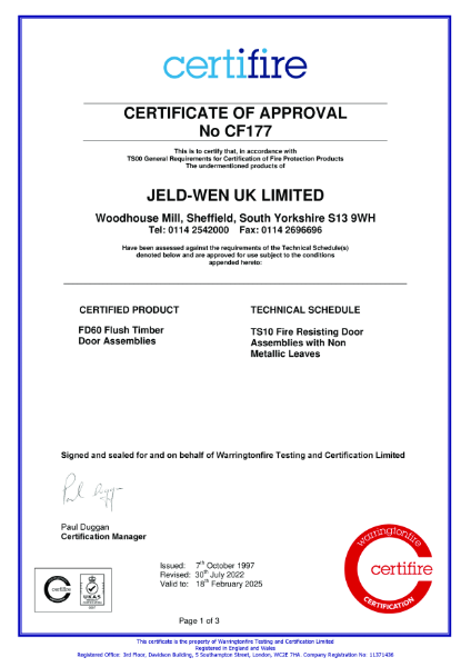 CERTIFIRE - CF177 | JELD WEN UK LTD | NBS Source