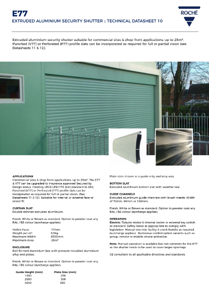 E77 Security Shutter Datasheet