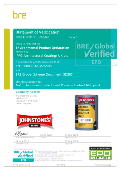 Environmental Product Declaration (EPD) BREG EN EPD No: 000496 Johnstone's Trade Jonmat Premium Contract Mat