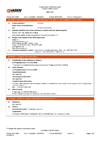 Diasen BKK Eco Material Safety Datasheet