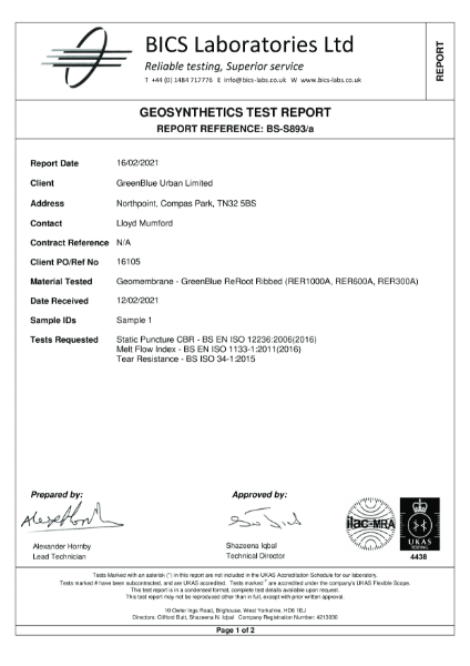 ReRoot Ribbed - Geo-synthetics Test Report