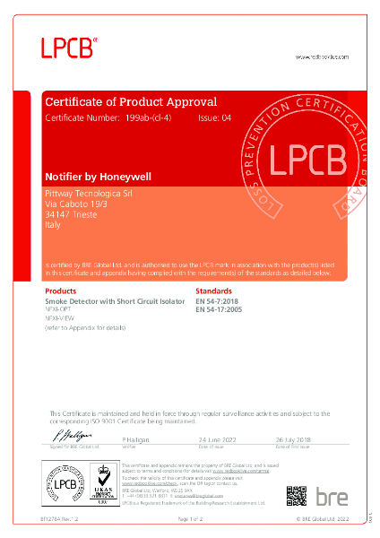 Notifier NFXI-OPT Certificate of Approval
