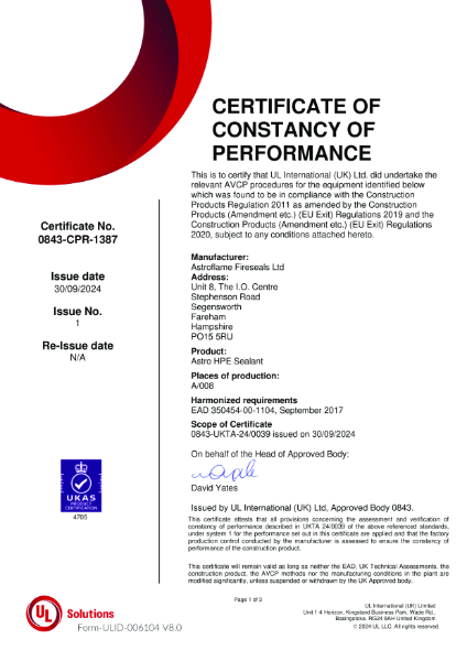 Astro HPE Sealant UKCA (CoC)