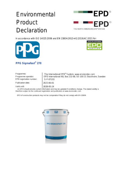 Environmental Product Declaration S-P-07103 PPG Sigmafast 278