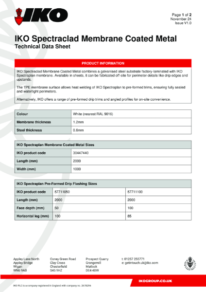 Technical Data Sheet (TDS) - IKO Spectraplan Coated Metal