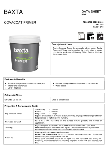 BAX 9 CovaCoat Technical Data Sheet