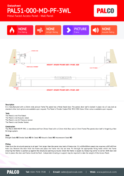 Riser Door, Wall Access Fire Rated or None Fire Rated Metal Faced Picture Frame 3 Way Lock