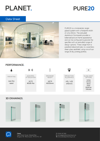 PURE20 Glazed Partition System Data Sheet