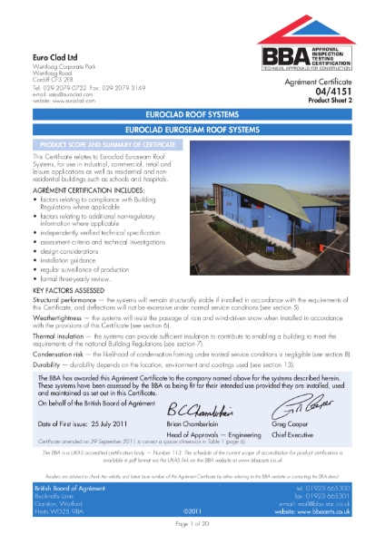 04/4151 Euroclad Euroseam Roof Systems