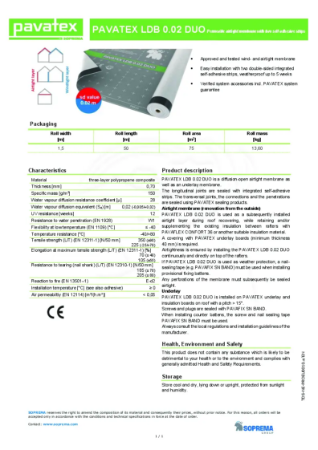 PAVATEX LDB 0.02 DUO - Technical Data Sheets