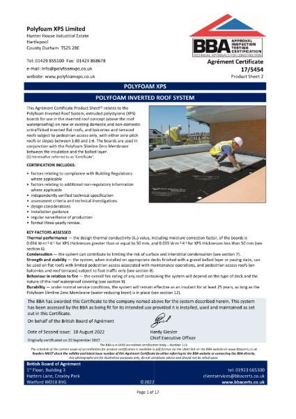 BBA Agrément Certificate 17/5454 Product Sheet 2 - Inverted Roof System