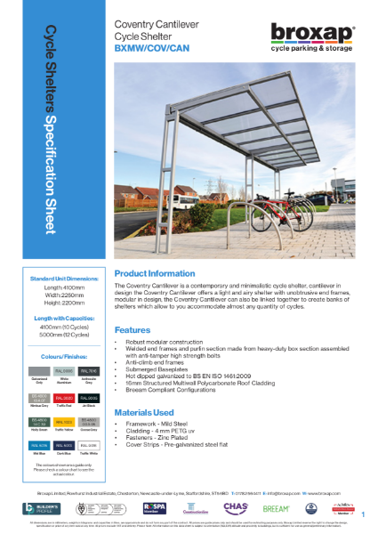 Coventry Cantilever Canopy Specification Sheet | NBS Source