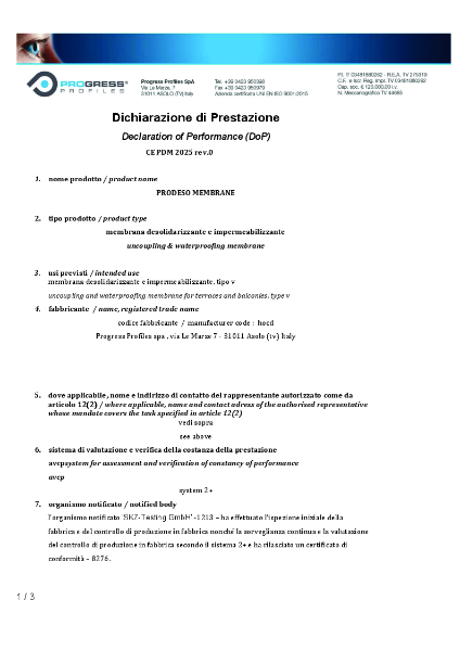 Declaration of Performance - Prodeso Membrane