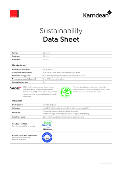 Sustainability Data Sheet - Knight Tile Gluedown