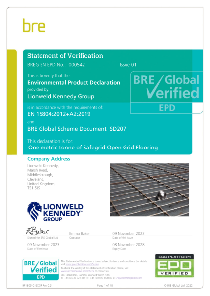 EN 15804:2012+A2:2019 EPD Certificate