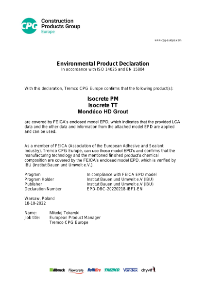 CPG EPD Modified mineral mortars, group 2