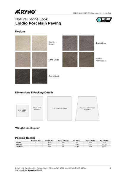 Liddio Porcelain Tiles Data Sheet