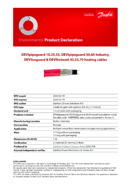 DEVI Self Limiting Cable EPD