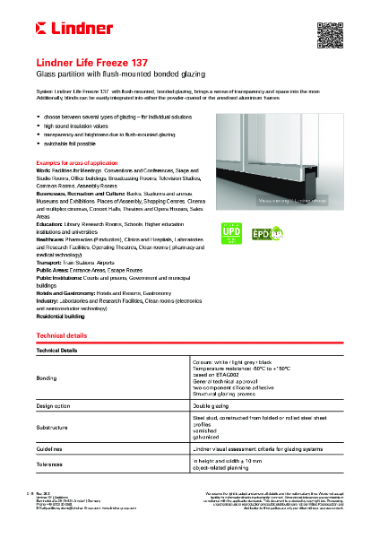 Lindner Life Freeze 137 - Data sheet