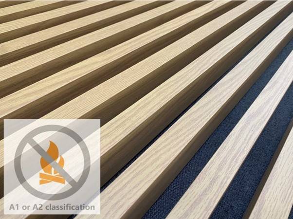 Aluminium TIMBER EFFECT - External Ceilings (non-combustible wood effect). A1 or A2 rated fire classifications.  -  