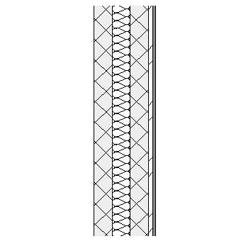 Concrete block cavity wall with full fill insulation and plasterboard lining on metal furrings