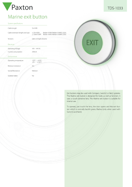 Marine exit button - datasheet