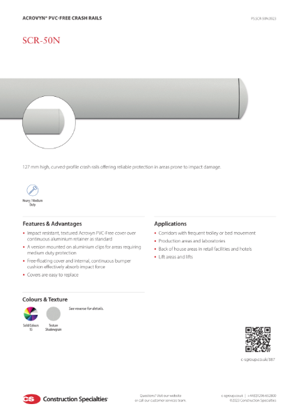 Product Sheet - CS Acrovyn PVC-Free SCR-50N Crash Rail