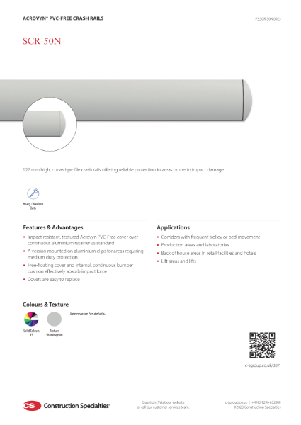 CS Acrovyn PVC-Free SCR-50N Crash Rail_Product Sheet (09.23)