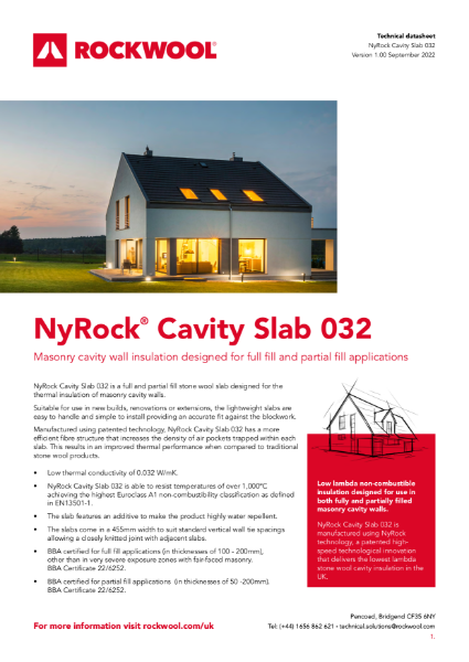 NyRock Cavity Slab 032 Data Sheet
