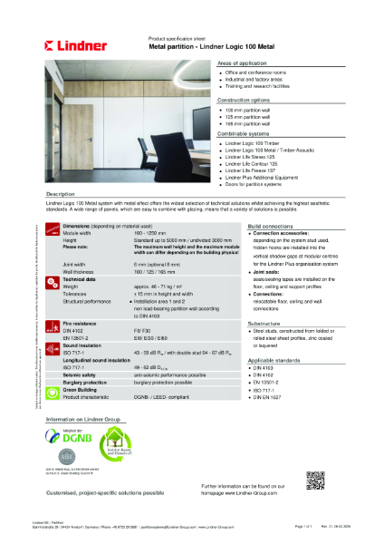 Lindner Logic 100 Metal - Data sheet