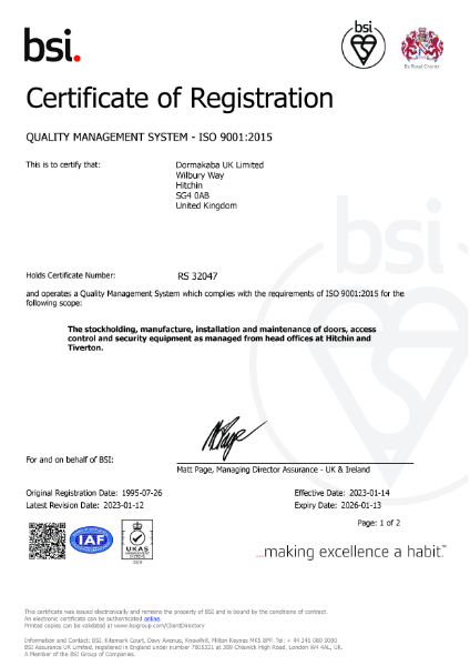 ISO 9001 Quality Management System Certificate