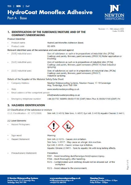 HydroCoat MonoFlex Adhesive Base - Safety Data Sheet