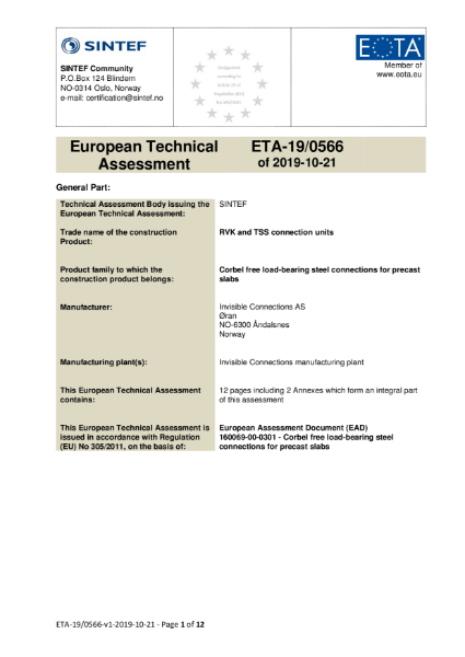 European Technical Approval (ETA) TSS/RVK Connectors