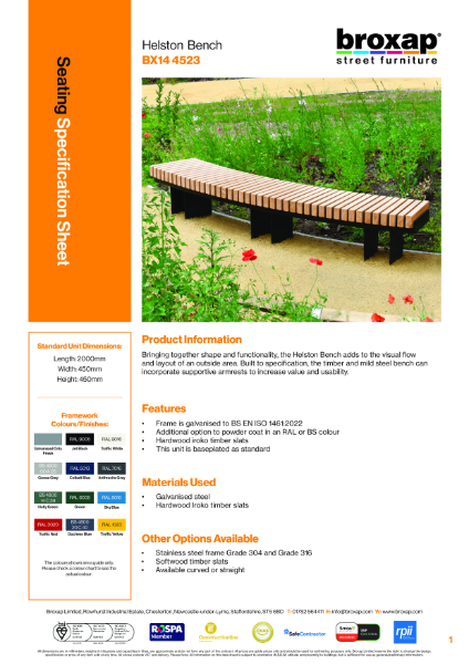 Helston Bench Specification Sheet