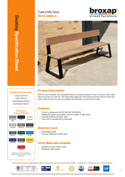 Caerphilly Seat Specification Sheet