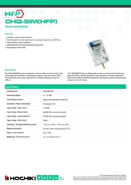 CHQ-SIM(HFP) Single Input Module