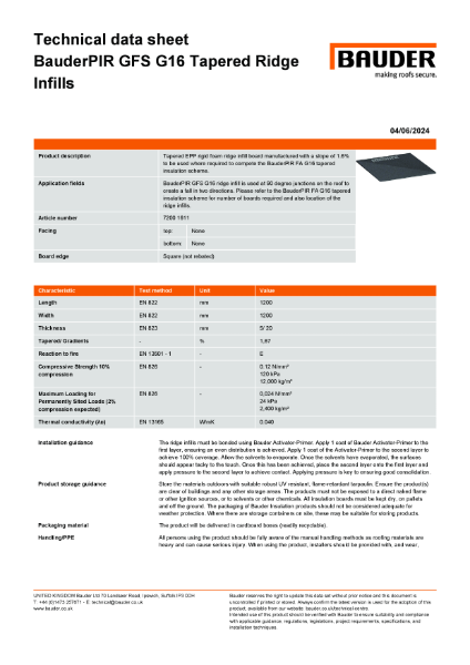 BauderPIR GFS G16 Tapered Ridge Infills