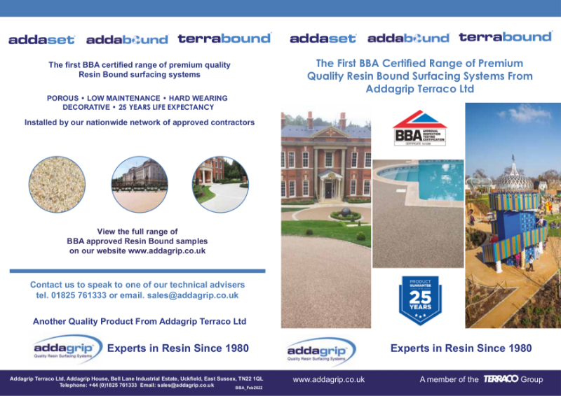 BBA approved Addaset, Addabound, Terrabound Resin Bound Brochure