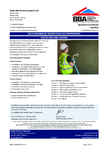 BBA Certificate for Koster NB1 Grey